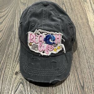 Beach Life Cap Baseball Trucker Dad Hat Embroidered Funky Distressed Gray